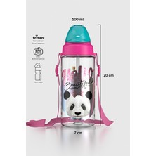 Renga Sonic Air Panda Desenli 500 ml Askılı Pipetli Tritan Çocuk Matara 912059 Pembe-Mint