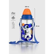 Renga Sonic Air Astronot Desenli 500 ml Askılı Pipetli Tritan Çocuk Matara 912059 Mavi-Turuncu