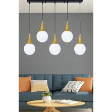 Taşcan Aydınlatma Etna 5 Li Siyah Gold Kutulu Sarkıt Avize-Beyaz Camlı