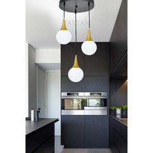 Taşcan Aydınlatma Etna 3 Lü Siyah Gold Tepsili Sarkıt Avize-Beyaz Camlı