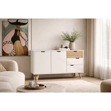 Vertex Mobilya Defne Konsol 140 cm 2 Kapak 3 Çekmece Konsol Safir Meşe - Beyaz