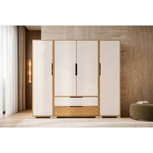 VM VERTEX MOBİLYA Vertex Mobilya Flora 4 Kapaklı 2 Çekmeceli Gardırop Beyaz Elbise Dolabı