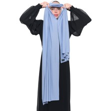 Altobeh Hazır Pratik Geçmeli Lüks Organik Düz Penye Şal Çapraz Hizalı-Gök Mavisi