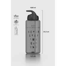 Renga Moly Yazı Desenli 1000 ml Pipetli Tritan Matara 912139 Siyah