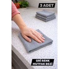 Manosta ( 3 Adet ) Mikrofiber Kareli Gri Mutfak Temizlik Bezi – Ultra Emici Tezgah, Kurulama ve El Bezi Seti