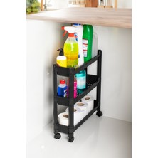 UltraMint Tekerlekli 3 Katlı Çok Amaçlı Organizer, Siyah, 48 cm Yüksekliğinde