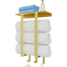 UltraMint Şık 50 cm Altın Renkli Banyo Havlu Askısı ve Rafı