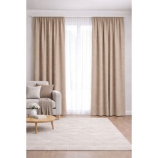 Shy Tekstil Lüks 1.sınıf Elegance Series Bej Rengi Petek Kadife Dokulu Tek Kanat Düz Dikim Adafon Perde