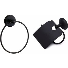 UltraMint Şık Yuvarlak Banyo Aksesuar Seti, Kapaklı Tuvalet Kağıtlığı 2'li Siyah