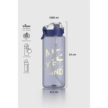 Renga Saga Loop Yazı Desenli 1000 ml Pipetli Tritan Matara 912173 Mavi