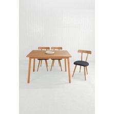 Unboxdeco Alaçatı 4 Kişilik Masif Kayın Ahşap Masa Takımı, 4 Nesrin Sandalye - 115X80 cm