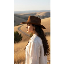 Reva Kadın Kahverengi Hasır Kovboy Şapka – Ayarlanabilir Ipli, Günlük