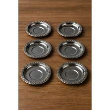 Albergio Gri Renk Metal Çay Tabağı 12'li Set 10 cm Çay Altlığı