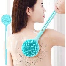 Mucit Home Çift Taraflı Silikon Uzun Saplı Banyo Fırçası – Sırt & Vücut Temizleme, Masaj Etkili Duş Fırçası