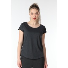Defy's Kadın Kayık Yaka Kısa Kollu Regular Fit Basic Tişört Antrasit