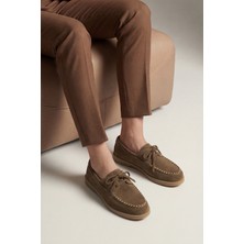 Marjin Kadın Hakiki Deri Bağcıklı Ip Detaylı Loafer Günlük Ayakkabı Mistor Taba Süet
