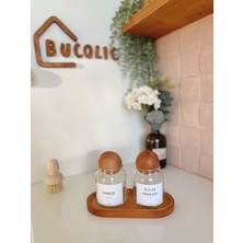 UltraMint 2’li Ahşap Kapaklı Cam Pamukluk Seti, Kulak Pamukluğu, Orta Boy Stand