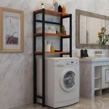 UltraMint Siyah Ceviz Metal Ahşap Çamaşır Makinesi Üstü Düzenleyici Raf