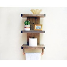 UltraMint Şık Ahşap Banyo Rafı, Bakır Detaylar, Modern ve Kullanışlı Tasarım