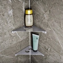 UltraMint 2 Katlı Köşe Banyo Rafı, Paslanmaz Çelik, Yapıştırmalı & Vidalı Montaj