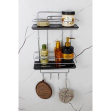 UltraMint Krom Kaplı Çift Katlı Banyo Rafı, Şampuanlık ve Düzenleyici Seti