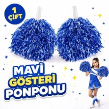 Fırsatkolik 1 Çift ( 2 Adet ) Mavi Renk 23 Nisan 19 Mayıs 29 Ekim Okul Gösteri Ponponları Ekstra Dolgun