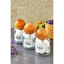 UltraMint 3'lü Cam Top Kapaklı Pamuğu, Makyaj ve Temizlik Için Kullanışlı Set