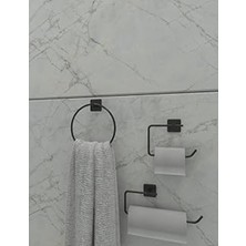 UltraMint Şık Siyah Kare Topuz Havluluk ve Tuvalet Kağıtlık Seti