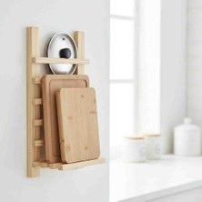 Ahşap Duvar Tipi Mutfak Düzenleyici - Kesme Tahtası ve Kapak Tutucu 40X25 cm