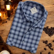 Eren Style Linen Keten Klasik Uzun Kollu Iki Cepli Kapaklı Mavi Baba Gömleği (Regular Kalıp)