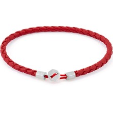 Gümüş Kaplama Çelik Kırmızı Deri Erkek Bileklik