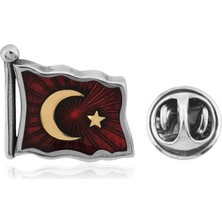 925 Ayar Gümüş Türk Bayrağı Rozet T4460