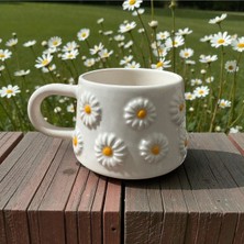  el yapımı seramik kabartma papatya kupa bardak tekli - 1 adet