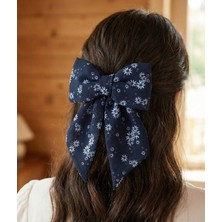 Jz Moda Siyah Beyaz Papatya Desenli Şifon Kurdele Otomatik Mekanizmalı Saç Tokası