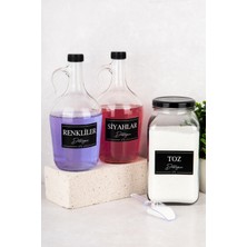 UltraMint 3'lü Deterjanlık Seti, Ölçekli, Renkli ve Siyah Cam Kavanozlar, 3000ML ve 1500ML