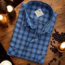 Eren Style Linen Keten Klasik Uzun Kollu Iki Cepli Kapaklı Mavi Baba Gömleği (Regular Kalıp)