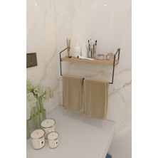 UltraMint Ahşap-Metal Banyo Lavabo El Havluluğu Düzenleyici Duvar Rafı