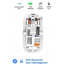 Fırsatkolik Bluetooth USB Çift Modlu Sessiz Mouse, Şeffaf Mıknatıslı Kapaklı, Type-C Şarjlı, Dpı Ayarlı, Kablosuz 10M Çekim Mesafeli, Masaüstü Kısayol Tuşlu, Taşınabilir Şarjlı Mouse Beyaz