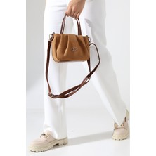 BALANZ Taba Kadın Nubuk Çanta Astarlı Fermuarlı - Çapraz Askılı Omuz ve El Çantası Küçük Boy