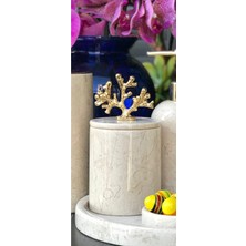 UltraMint Bej Mermer Pamukluk, Gold Mercan Detaylı, Şık ve Modern Dekoratif Ürün