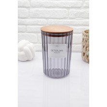 UltraMint Füme Ahşap Kapaklı Oval Çizgili 2200ML Deterjan Kasesi