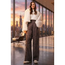 Bacc Antrasit Desenli Fermuar Kapamalı Çift Cepli Palazzo Pantolon BCHCA-251233