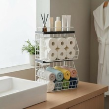 UltraMint Iki Raflı Ahşap Mermer Banyo Organizeri, Duvara Monte ve Tezgah Üstü