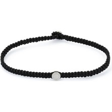 Gümüş Kaplama Çelik Siyah Makrome Örgü Erkek Bileklik