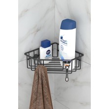 UltraMint Şık Siyah Tek Katlı Kanca ile Banyo Köşe Rafı, Pratik ve Modern Tasarım
