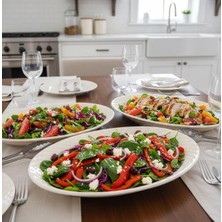 Seramik Geniş Kayık Tabak Seti - 2 Adet Takım Sunumluk Salatalık Servislik -Krem