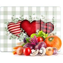 Decovetro Cam Kesme Tahtası ve Sunumluk Love Serisi Kalp Desenli 40 x 30 cm