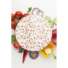 Decovetro Cam Kesme Tahtası ve Sunumluk Yuvarlak Love Serisi Minik Kalpler Desenli 30 x 30 cm