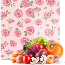 Decovetro Cam Kesme Tahtası ve Sunumluk Kare Love Serisi Gül Desenli 30 x 30 cm
