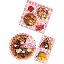 Decovetro Cam Sunum Servis Tabağı 3'lü Karma Set Pembe Baklava Desenli